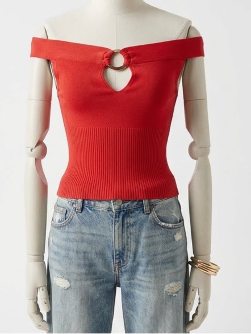 NWT Silence + Noise Red Off-Shoulder Top Size S
